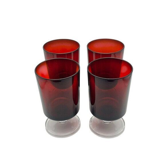 Vintage Cristal D’Arques Durand Ruby Red Cavalier Wine Glasses Set of 4 France - Picture 1 of 8